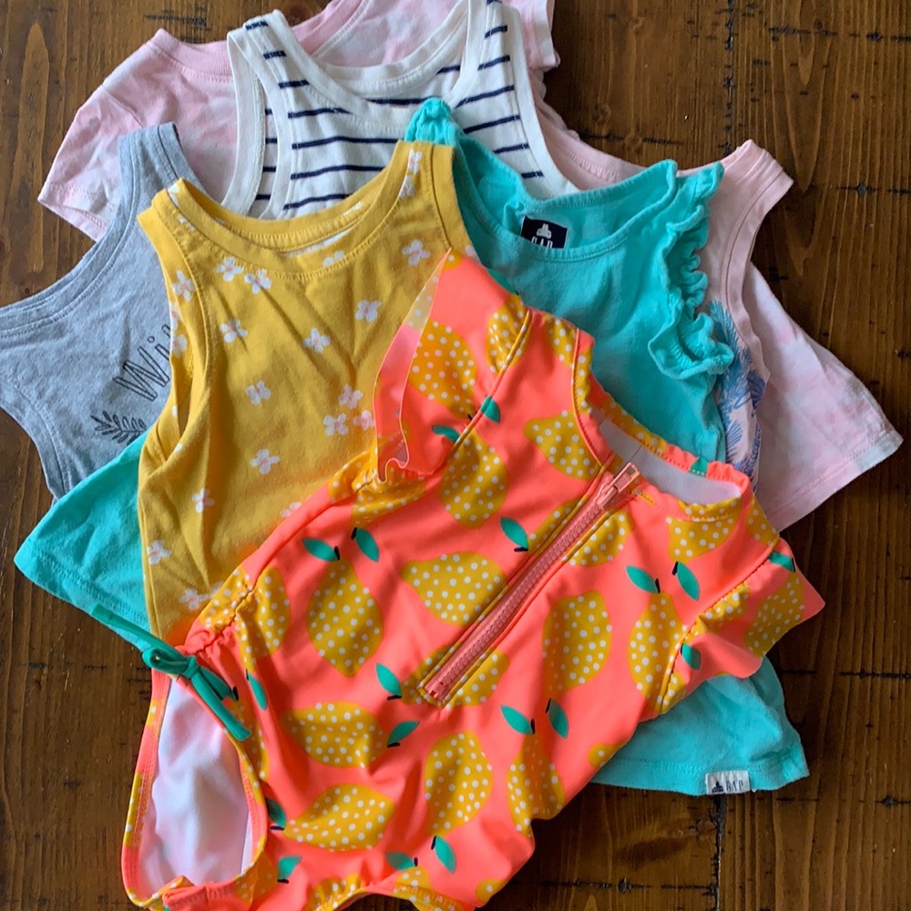 Summer Bundle!! Bathing suit, Dress, and Various Tank Tops, size 18mo